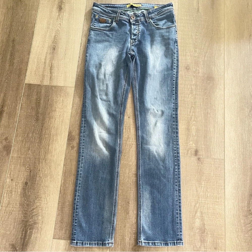 Wam Art of Denim Blue Jean Men 34/34 Slim Leg Button Fly 425 Italy StretchSkinny